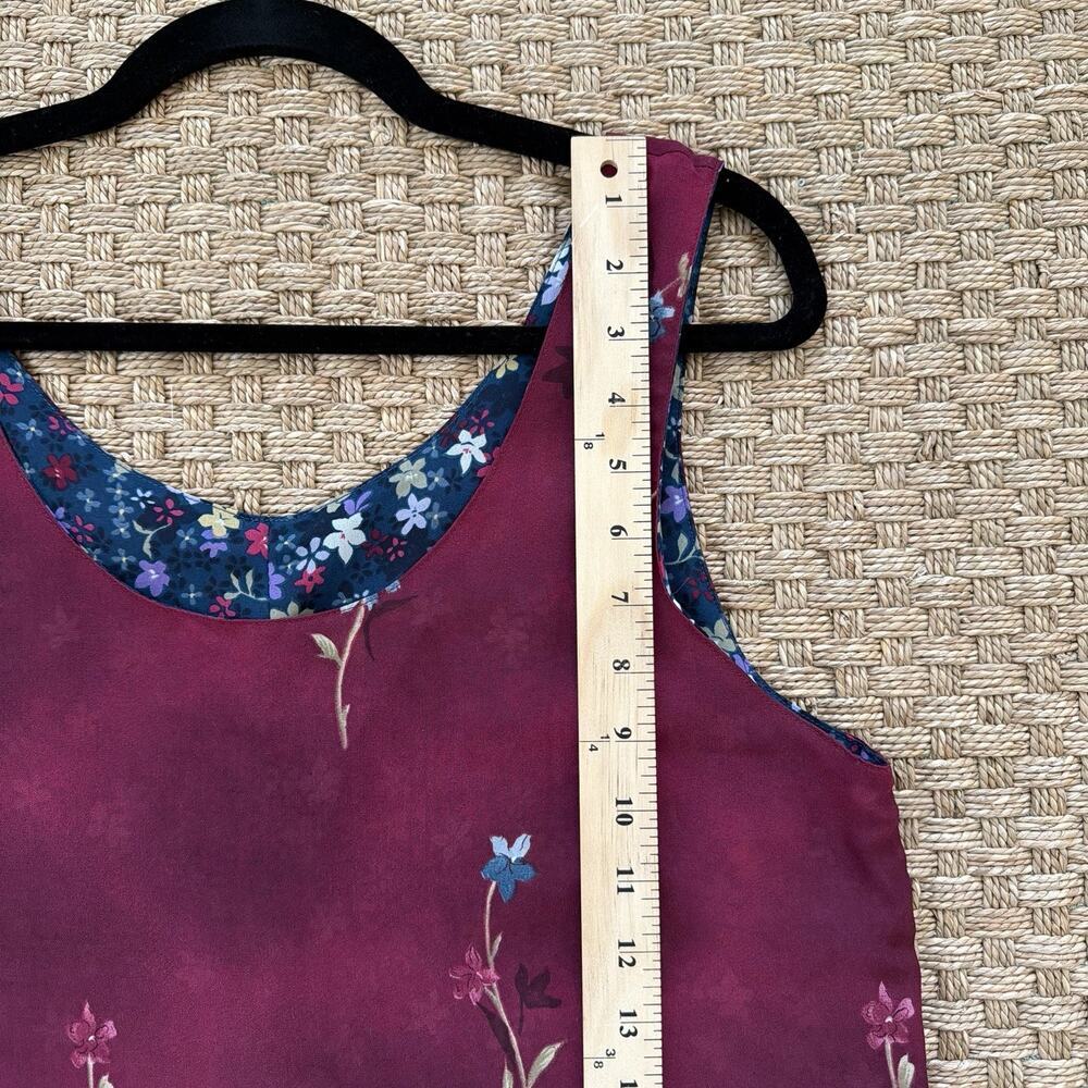 Women's Vintage 90s Reversible Floral Maroon & Blue Midi Dress - Picture 9 of 16
